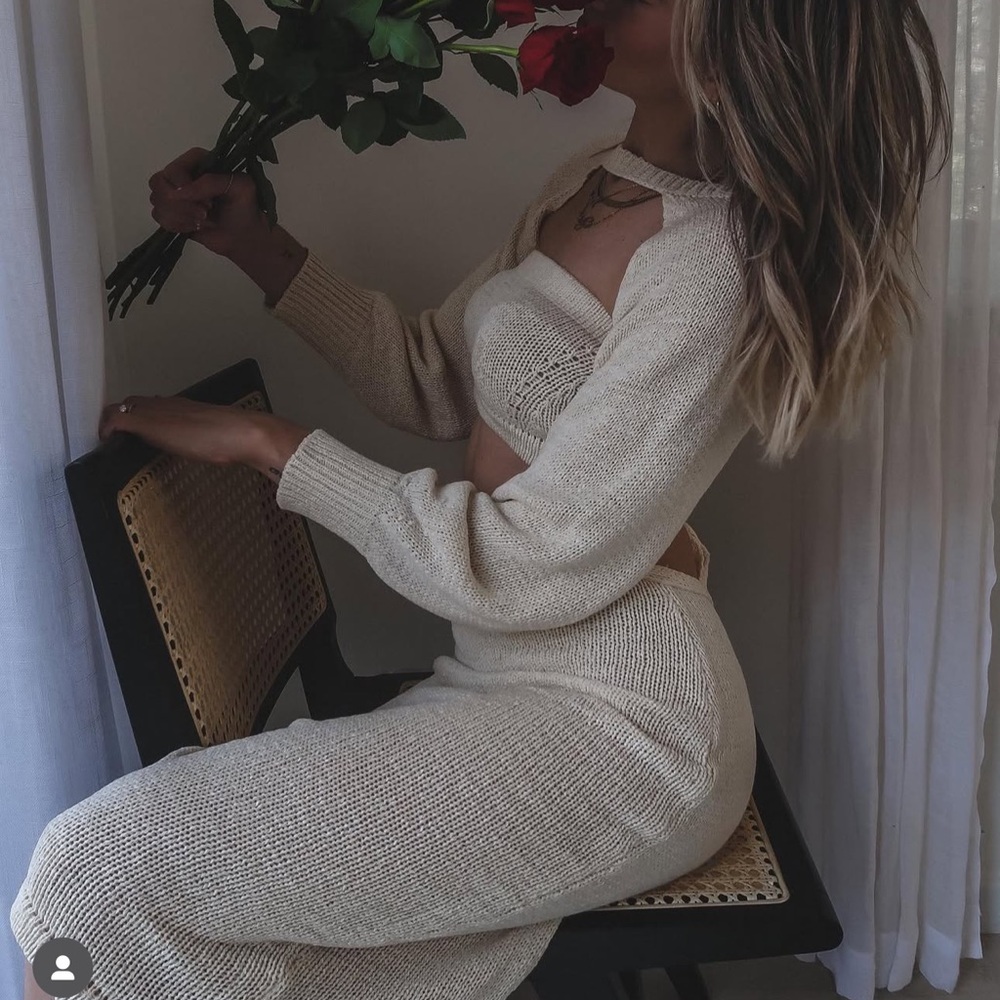 Stylish Cream Knit Three-Piece Set